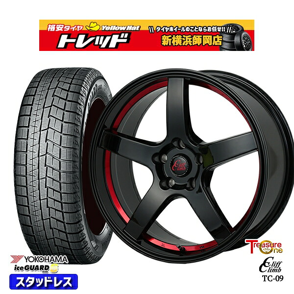 225/60R17 アルファード ヴェルファイア 2021～2023年製 ヨコハマ アイスガード IG60 トレジャーワン クリフクライム TC09 BK/レッド 17インチ 7.0J 5H114.3 新品 スタッドレス1台分4本セット