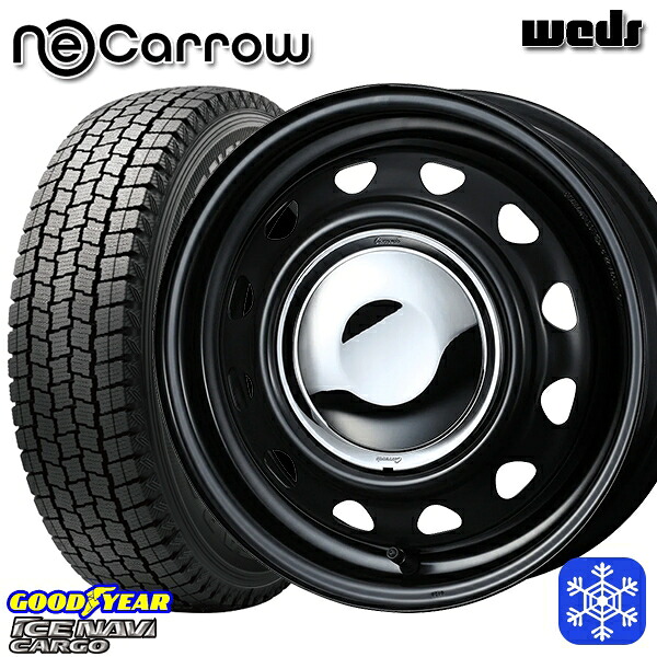 145R12 6PR （145/80R12） 2024～2025年製 グッドイヤー アイスナビカーゴ Weds ウェッズ ネオキャロ セミマットブラック/クロームキャップ 12インチ 3.5J 4H100 +34 [スチールホイール] 新品 スタッドレス1台分4本セット