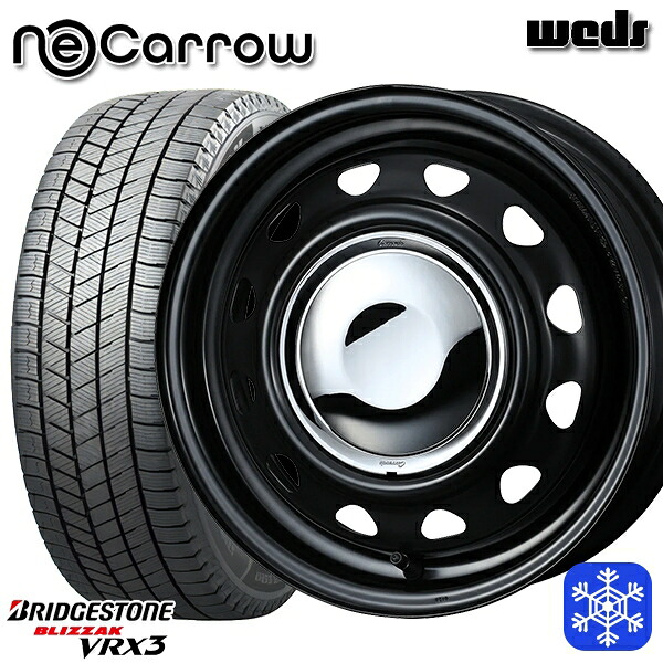 165/55R14 モコ ルークス 2024～2025年製 ブリヂストン ブリザック VRX3 Weds ウェッズ ネオキャロ セミマットブラック/クロームキャップ 14インチ 4.5J 4H100 スタッドレスタイヤホイール4本セット｜トレッド新横浜師岡店