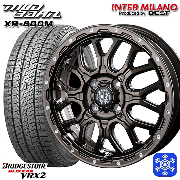 165/65R15 タフト ソリオ 2023～2024年製 ブリヂストン ブリザック VRX2 インターミラノ マッドバーン XR-800M GBR/PP 15インチ 4.5J 4H100 スタッドレスタイヤホイール4本セット｜トレッド新横浜師岡店