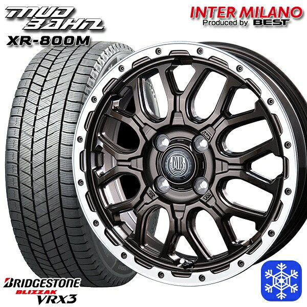 165/65R14 ハスラー ソリオ 2024～2025年製 ブリヂストン ブリザック VRX3 インターミラノ マッドバーン XR-800M GBR/RP 14インチ 4.5J 4H100 スタッドレスタイヤホイール4本セット｜トレッド新横浜師岡店