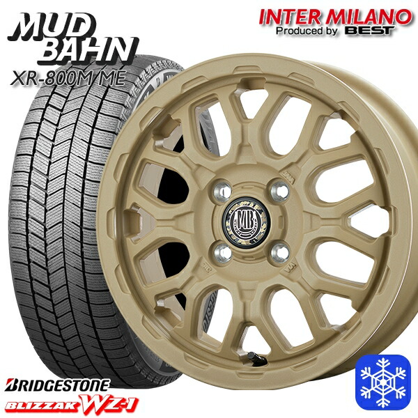 165/60R14 クリッパー エブリィワゴン 2025～2026年製 ブリヂストン ブリザック WZ1 インターミラノ マッドバーン XR-800M ME チッピングベージュ（CBE） 14インチ 4.5J 4H100+45 スタッドレスタイヤホイール4本セット｜トレッド新横浜師岡店