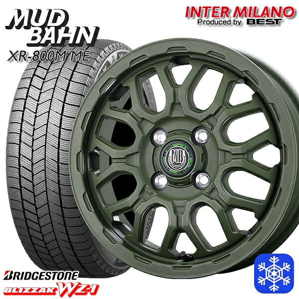 165/65R14 ハスラー ソリオ 2025年製 ブリヂストン ブリザック WZ1 インターミラノ マッドバーン XR-800M ME チッピンググリーン（CGR） 14インチ 4.5J 4H100+45 新品 スタッドレス1台分4本セット