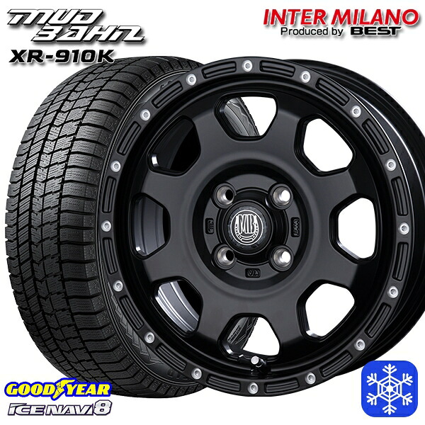 165/65R14 ハスラー ソリオ 2024~2025年製 グッドイヤー アイスナビ8 NAVI8 インターミラノ マッドバーン XR-910K MBK/PP 14インチ 4.5J 4H100 スタッドレスタイヤホイール4本セット|トレッド新横浜師岡店