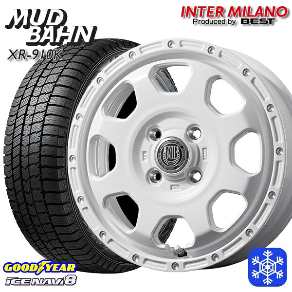 165/65R14 ハスラー ソリオ 2024~2025年製 グッドイヤー アイスナビ8 NAVI8 インターミラノ マッドバーン XR-910K PWH/PP 14インチ 4.5J 4H100+45 スタッドレスタイヤホイール4本セット|トレッド新横浜師岡店