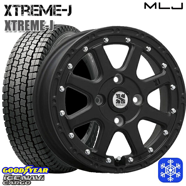 145/80R12 80/78N 2024～2025年製 グッドイヤー アイスナビカーゴ MLJ エクストリームJ フラットブラック 12インチ 4.0J 4H100 スタッドレスタイヤホイール4本セット｜トレッド新横浜師岡店