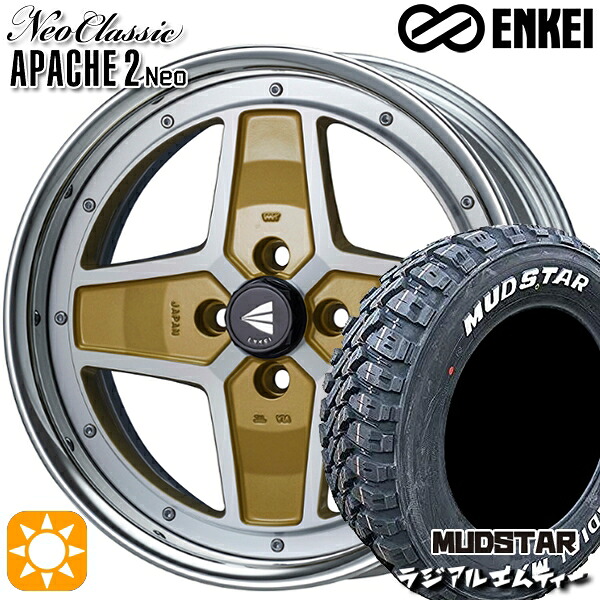 【取付対象】アクア クロスビー 175/60R16 82H マッドスター ラジアル M/T ホワイトレター ENKEI ネオクラシック アパッチ2 ネオ [Hi Disk] マシニングゴールド 16インチ 6.0J 4H100 サマータイヤホイールセット ｜トレッド新横浜師岡店