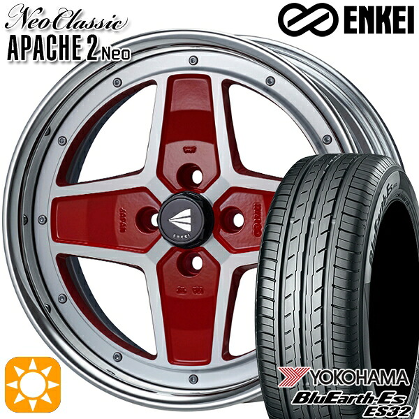 【取付対象】マツダ2 ノート 195/55R16 87V ヨコハマ ブルーアース ES32 ENKEI ネオクラシック アパッチ2 ネオ [Hi Disk] マシニングレッド 16インチ 6.0J 4H100 サマータイヤホイールセット ｜トレッド新横浜師岡店