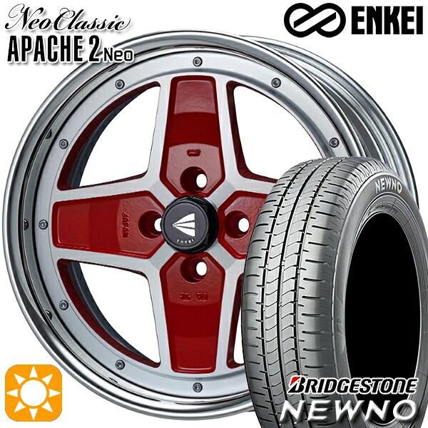 【取付対象】195/50R16 84V ブリヂストン ニューノ ENKEI ネオクラシック アパッチ2 ネオ [Hi Disk] マシニングレッド 16インチ 6.0J 4H100 サマータイヤホイールセット