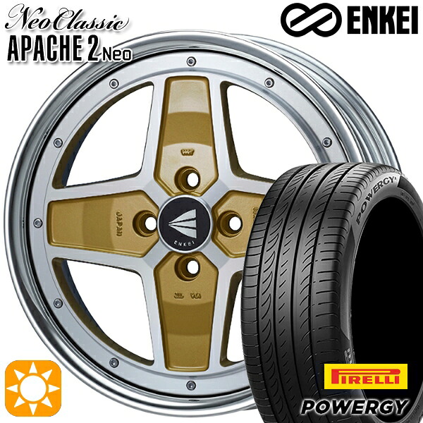 【取付対象】マツダ2 ノート 195/55R16 87V ピレリ パワジー ENKEI ネオクラシック アパッチ2 ネオ [Lo Disk] マシニングゴールド 16インチ 6.0J 4H100 サマータイヤホイールセット 105,000円