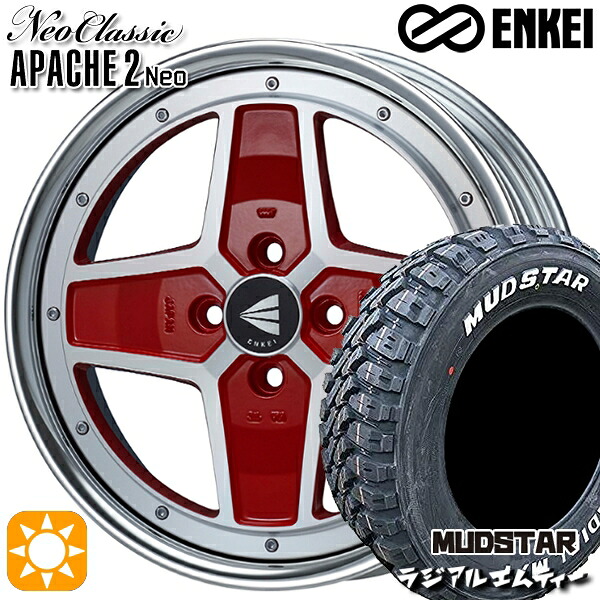 【取付対象】205/60R16 96T XL マッドスター ラジアル M/T ホワイトレター ENKEI ネオクラシック アパッチ2 ネオ [Lo Disk] マシニングレッド 16インチ 6.0J 4H100 サマータイヤホイールセット