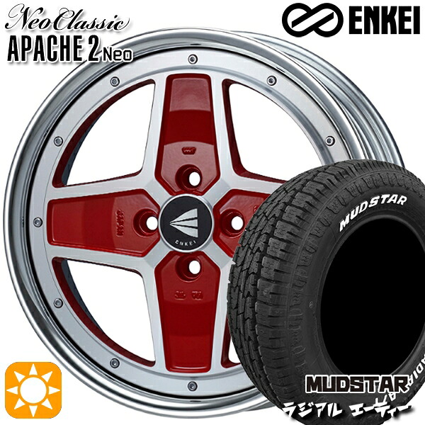 【取付対象】ライズ ロッキー 215/65R16 109/107L マッドスター ラジアル A/T ホワイトレター ENKEI ネオクラシック アパッチ2 ネオ [Lo Disk] マシニングレッド 16インチ 6.0J 4H100 サマータイヤホイールセット ｜トレッド新横浜師岡店