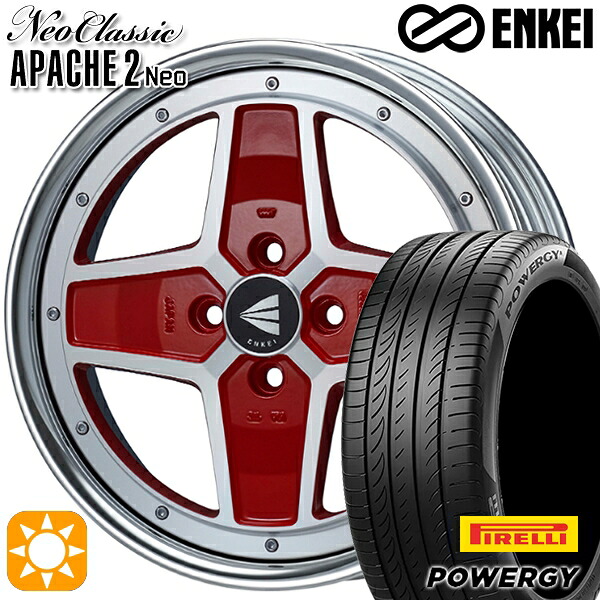 【取付対象】マツダ2 ノート 195/55R16 87V ピレリ パワジー ENKEI ネオクラシック アパッチ2 ネオ [Lo Disk] マシニングレッド 16インチ 6.0J 4H100 サマータイヤホイールセット
