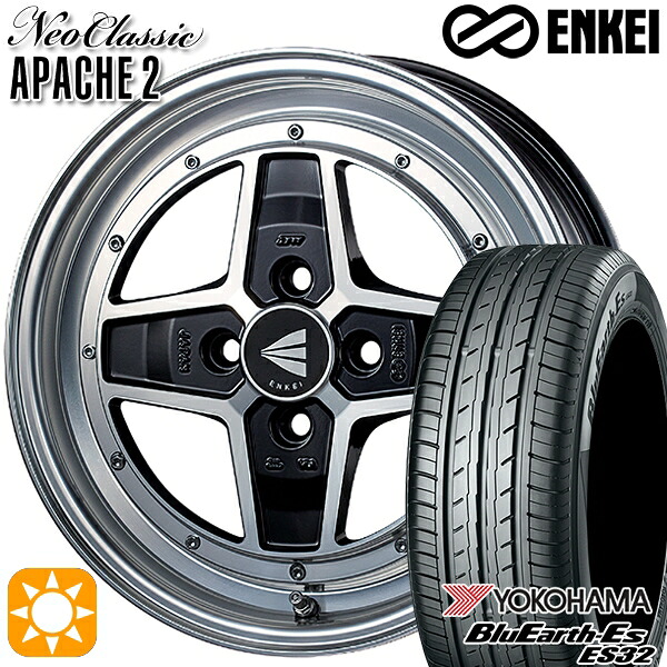 【取付対象】タフト 165/65R15 81S ヨコハマ ブルーアース ES32 ENKEI エンケイ ネオクラシック アパッチ2 マシニングブラック 15インチ 5.0J 4H100 サマータイヤホイールセット