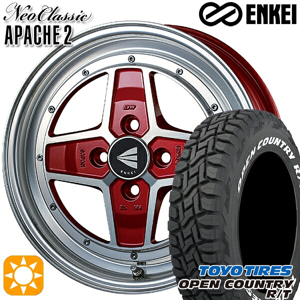 【取付対象】タフト 165/65R15 81Q トーヨー オープンカントリー R/T ホワイトレター ENKEI エンケイ ネオクラシック アパッチ2 マシニングレッド 15インチ 5.0J 4H100 サマータイヤホイールセット ｜トレッド新横浜師岡店