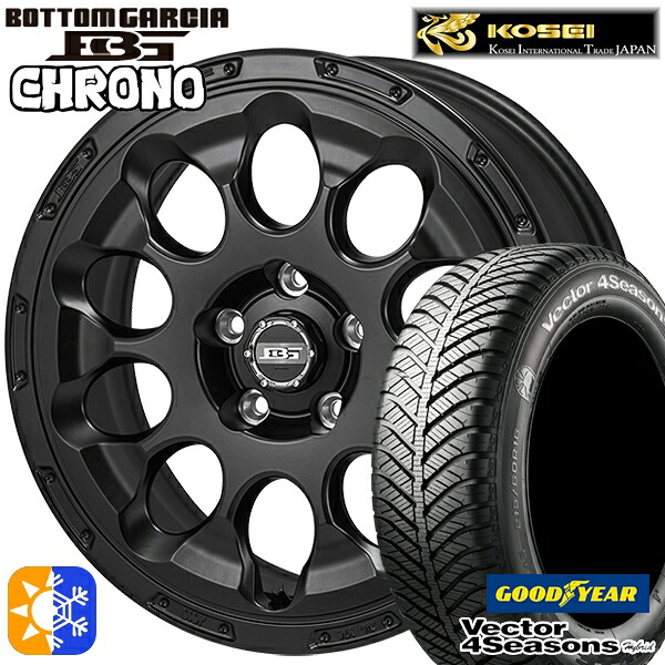 215/55R17 94H グッドイヤー ベクター フォーシーズンズ コーセイ ボトムガルシア クロノ 17インチ 7.0J 5H114.3 セミグロスブラック オールシーズンタイヤホイールセット