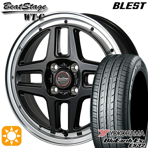【取付対象】165/55R15 75V ヨコハマ ブルーアース ES32 ブレスト ビートステージ WT-C セミグロスブラック 15インチ 5.0J 4H100 サマータイヤホイールセット