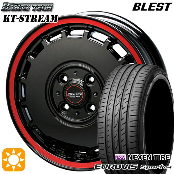 【取付対象】165/60R14 75H ロードストーン ユーロビズ Sport 04 ブレスト バーンズテック KTストリーム ブラックレッドライン 14インチ 4.5J 4H100 サマータイヤホイールセット