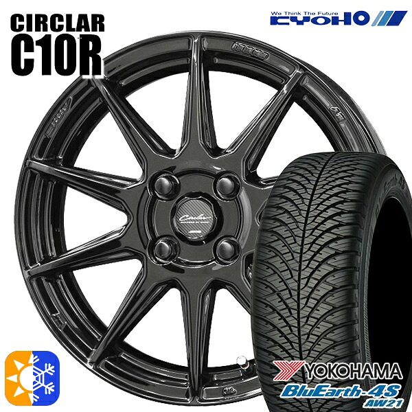 215/70R16 100H ヨコハマ ブルーアース 4S AW21 KYOHO サーキュラー C10R グロスブラック 16インチ 6.5J 4H100 オールシーズンタイヤホイールセット |トレッド新横浜師岡店