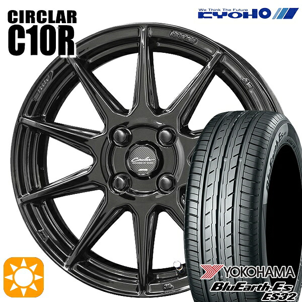 【取付対象】フィット アクア 185/60R15 84H ヨコハマ ブルーアース ES32 KYOHO サーキュラー C10R グロスブラック 15インチ 5.5J 4H100 サマータイヤホイールセット