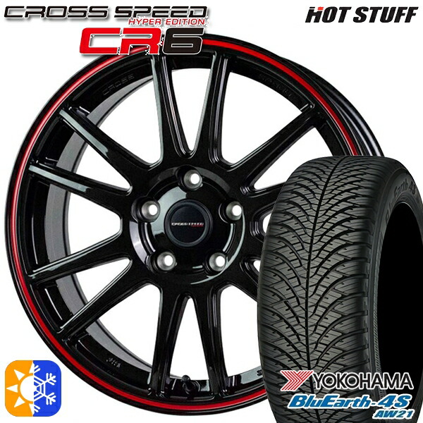 C-HR カローラクロス 215/60R17 100V ヨコハマ ブルーアース 4S AW21 HotStuff ホットスタッフ クロススピード CR6 グロスガンメタレッドライン 17インチ 7.0J 5H114.3 オールシーズンタイヤホイールセット