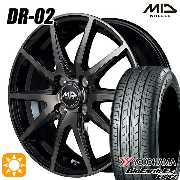 【取付対象】フィット アクア 175/70R14 84S ヨコハマ ブルーアース ES32 MID シュナイダー DR02 ブラックポリッシュ＋ブラッククリア 14インチ 5.5J 4H100 サマータイヤホイールセット