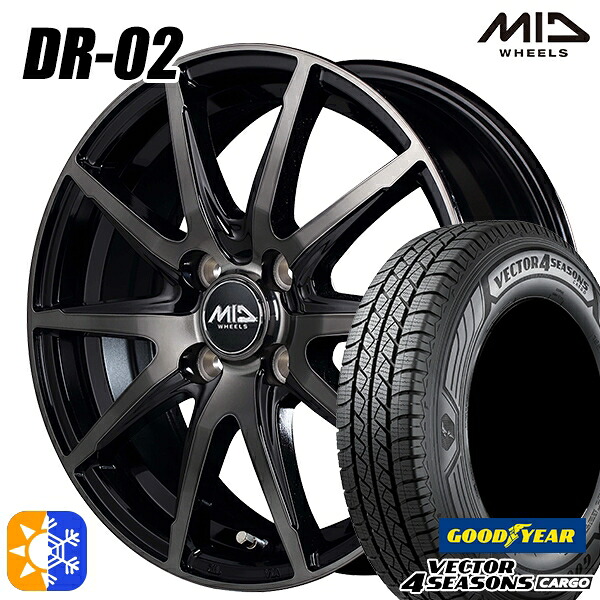 145/80R12 80/78N ベクター フォーシーズンズ カーゴ MID シュナイダー DR02 12インチ 3.5J 4H100 ブラックポリッシュ＋ブラッククリア オールシーズンタイヤホイールセット