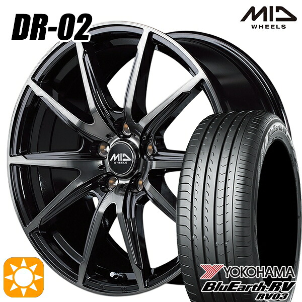 【取付対象】アウトランダー デリカD5 225/55R18 98V ヨコハマ ブルーアース RV03 MID シュナイダー DR02 ブラックポリッシュ＋ブラッククリア 18インチ 8.0J 5H114.3 サマータイヤホイールセット ｜トレッド新横浜師岡店 107,700円