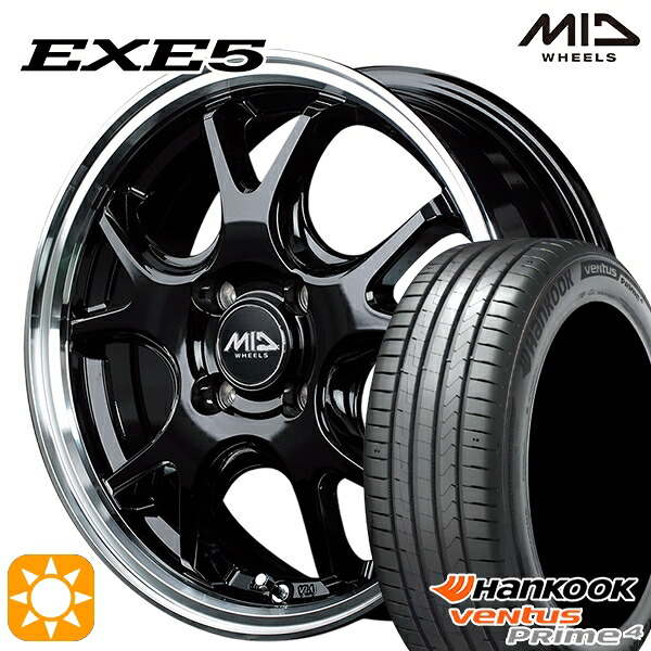 【取付対象】195/50R16 88V XL ハンコック veNtus PRime4 K135 MID ヴァーテックワン EXE5 グロッシーブラック/リムポリッシュ 16インチ 6.0J 4H100 サマータイヤホイールセット |トレッド新横浜師岡店