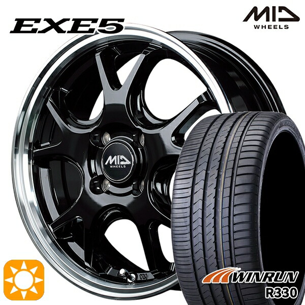 【取付対象】アクア デミオ ノート 195/55R16 87V ウィンラン R330 MID ヴァーテックワン EXE5 グロッシーブラック/リムポリッシュ 16インチ 6.0J 4H100 サマータイヤホイールセット