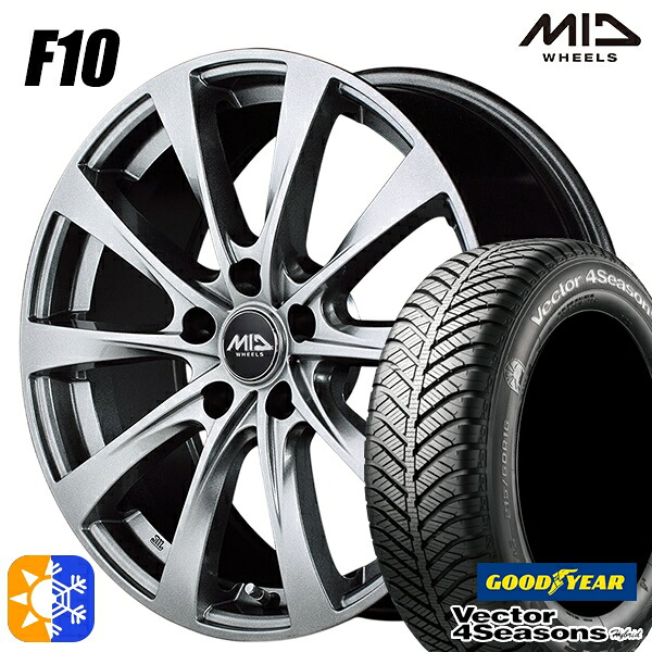 フリード 185/65R15 88H グッドイヤー ベクター フォーシーズンズ MID ユーロスピード F10 15インチ 6.0J 5H114.3 メタリックグレー オールシーズンタイヤホイールセット ｜トレッド新横浜師岡店