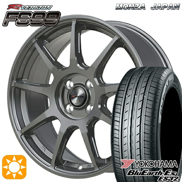 【取付対象】マツダ2 ノート 205/45R17 84V XL ヨコハマ ブルーアース ES32 MONZA Rバージョン FS99 チタンガンメタ 17インチ 7.0J 4H100 +40/+50 サマータイヤホイールセット