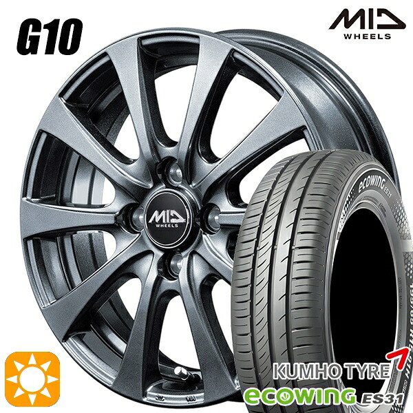 【取付対象】ソリオ タフト 165/65R15 81H クムホ エコウィング ES31 MID マルカサービス G10 M/G 15インチ 4.5J 4H100 サマータイヤホイールセット |トレッド新横浜師岡店