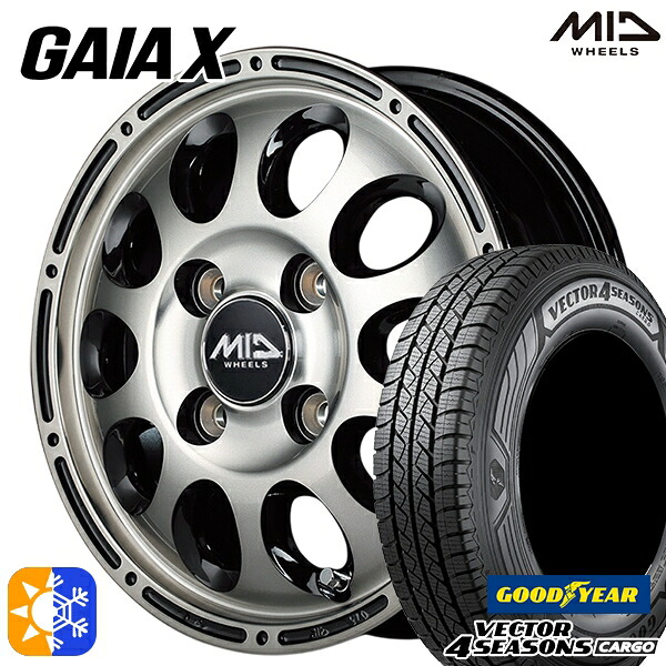 軽トラ 145/80R12 80/78N ベクター フォーシーズンズ カーゴ MID ガイアクロス 12インチ 3.5J 4H100 ブラックポリッシュ/ブラッククリア オールシーズンタイヤホイールセット
