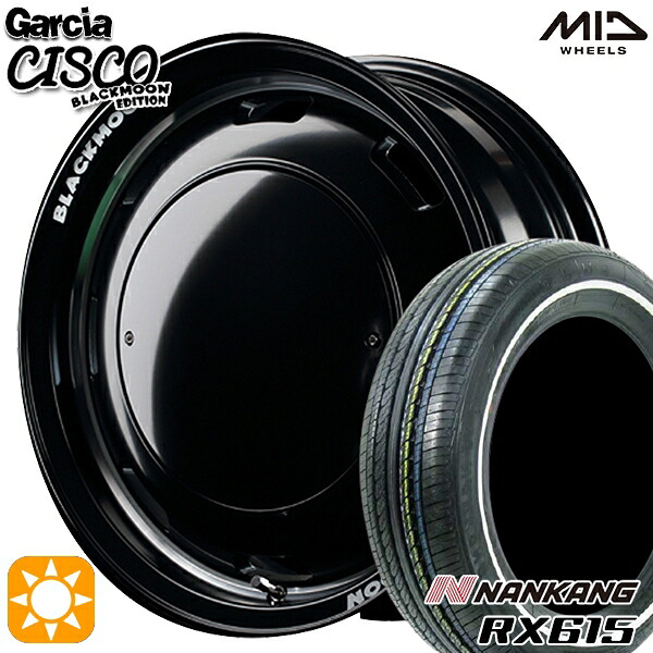 【取付対象】155/65R14 ナンカン RX615 ホワイトリボン MID ガルシアシスコブラックムーン ブラック 14インチ 4.5J 4H100 サマータイヤホイールセット