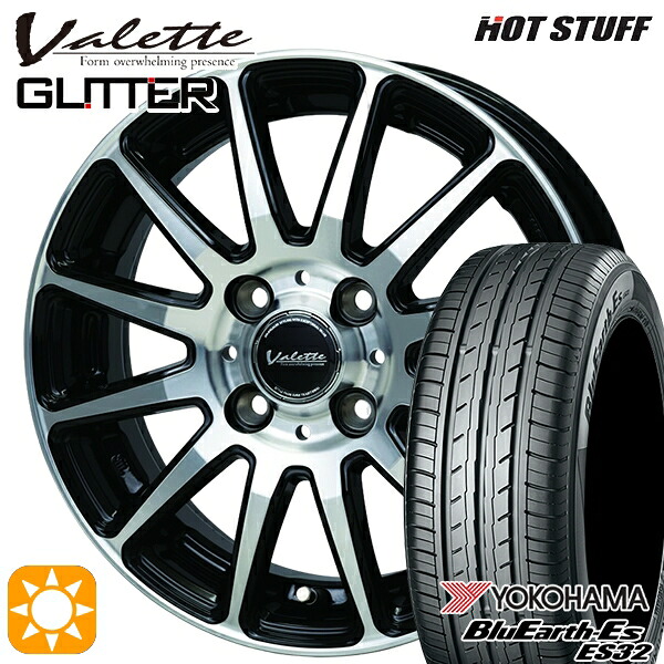 【取付対象】アクア ヴィッツ 165/70R14 81S ヨコハマ ブルーアース ES32 ホットスタッフ ヴァレット グリッター BK/P 14インチ 5.0J 4H100 +38 サマータイヤホイールセット ｜トレッド新横浜師岡店