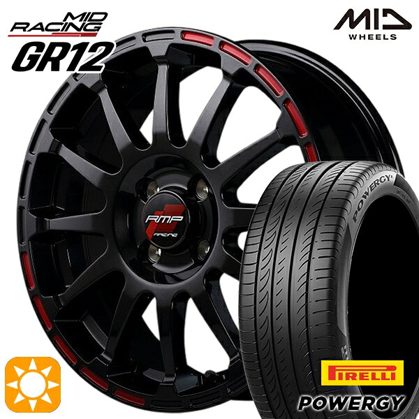 【取付対象】ライズ ロッキー 205/60R16 92H ピレリ パワジー MID RMPレーシング GR12 クリスタルブラック/ストロボレッド 16インチ 6.0J 4H100 サマータイヤホイールセット