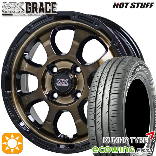 【取付対象】155/65R14 75T クムホ エコウィング ES31 HotStuff マッドクロス グレイス BRC/BK 14インチ 4.5J 4H100 サマータイヤホイールセット