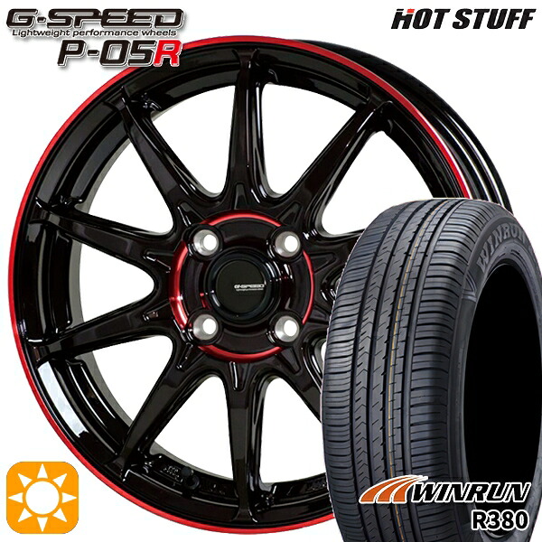 【取付対象】フィット アクア 175/65R15 84H ウィンラン R380 HotStuff ジースピード P-05R ブラックレッドクリア 15インチ 5.5J 4H100 サマータイヤホイールセット