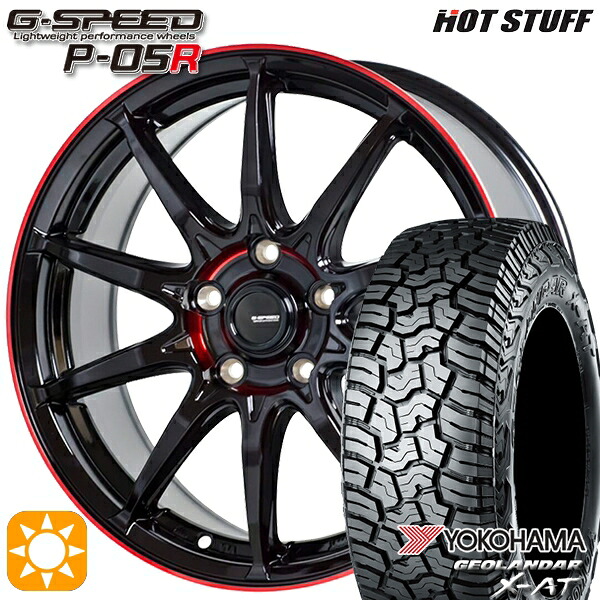 【取付対象】デリカD5 LT215/70R16 100/97Q ヨコハマ ジオランダー X-AT G016 ホットスタッフ ジースピード P-05R ブラックレッドクリア 16インチ 6.5J 5H114.3 サマータイヤホイールセット