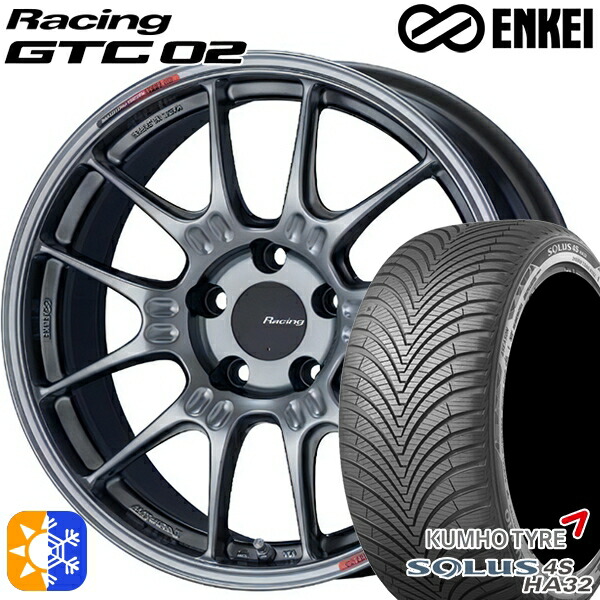 アウトランダー デリカD5 225/55R18 102V XL クムホ ソルウス 4S HA32 ENKEI エンケイ レーシング GTC02 18インチ 7.5J 5H114.3 ハイパーシルバー オールシーズンタイヤホイールセット