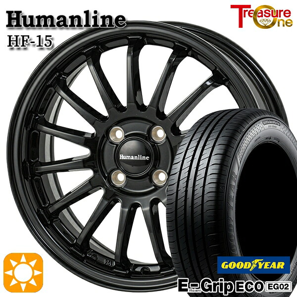 【取付対象】アクア クロスビー 185/55R16 83V グッドイヤー エフィシェントグリップ EG02 トレジャーワン ヒューマンライン HF15 ブラック 16インチ 6.0J 4H100 サマータイヤホイールセット |トレッド新横浜師岡店