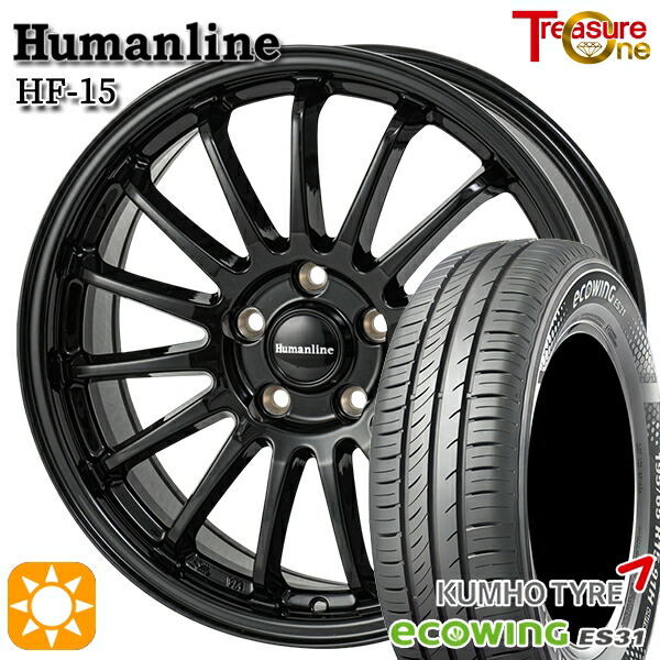 【取付対象】170シエンタ 185/60R15 84H クムホ エコウィング ES31 トレジャーワン ヒューマンライン HF15 ブラック 15インチ 6.0J 5H100 サマータイヤホイールセット