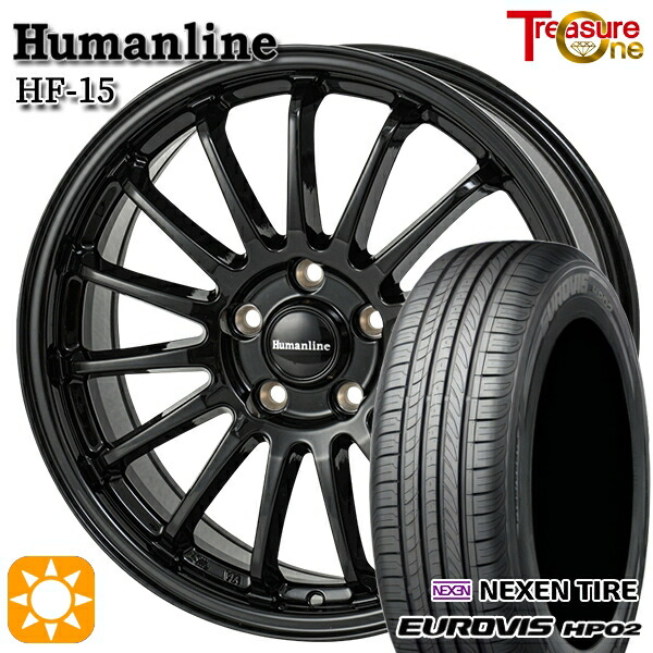 【取付対象】フリードGB5-GB8 185/65R15 ネクセン ロードストーン ユーロビズ HP02 トレジャーワン ヒューマンライン HF15 ブラック 15インチ 6.0J 5H114.3 サマータイヤホイールセット
