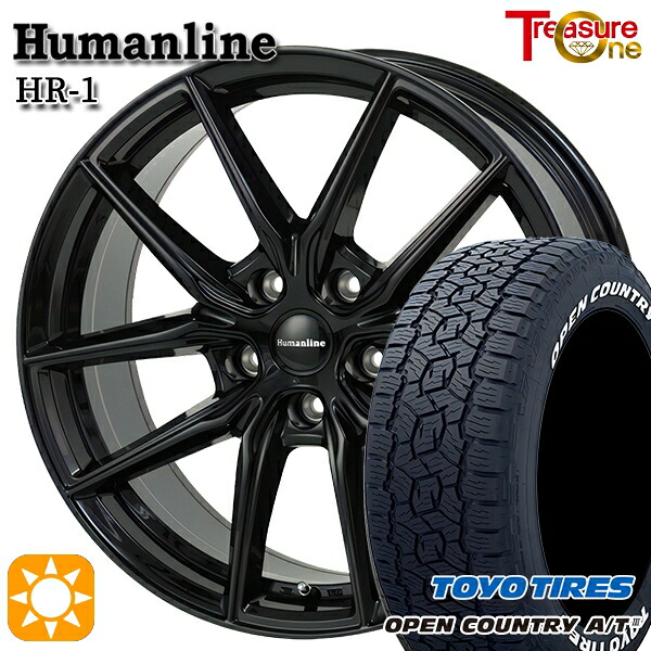 【取付対象】クラウンクロスオーバー 225/60R18 100H トーヨー オープンカントリーA/T3 ホワイトレター トレジャーワン ヒューマンライン HR1 BK ※球面 M14ボルト対応 18インチ 7.0J 5H114.3 +40 サマータイヤホイールセット |トレッド新横浜師岡店