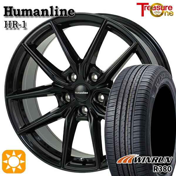 【取付対象】30/50プリウス カローラ 195/65R15 91V ウィンラン R380 トレジャーワン ヒューマンライン HR1 ブラック 15インチ 6.0J 5H100 サマータイヤホイールセット