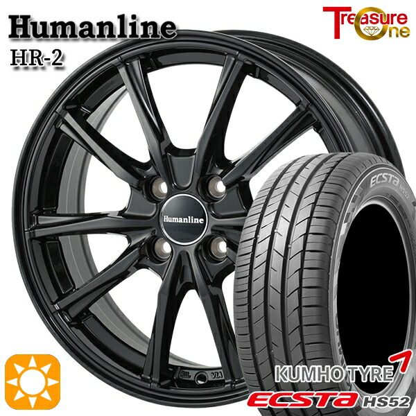 【取付対象】アクア デミオ 195/55R16 87V クムホ エクスタ HS52 トレジャーワン ヒューマンライン HR2 ブラック 16インチ 6.0J 4H100 サマータイヤホイールセット