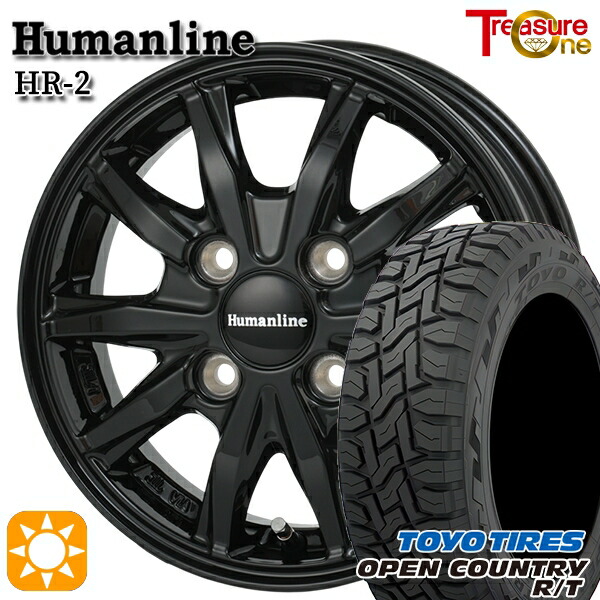 【取付対象】軽トラ 145/80R12 80/78N LT トーヨー オープンカントリー R/T トレジャーワン ヒューマンライン HR2 ブラック 12インチ 3.5J 4H100 サマータイヤホイールセット