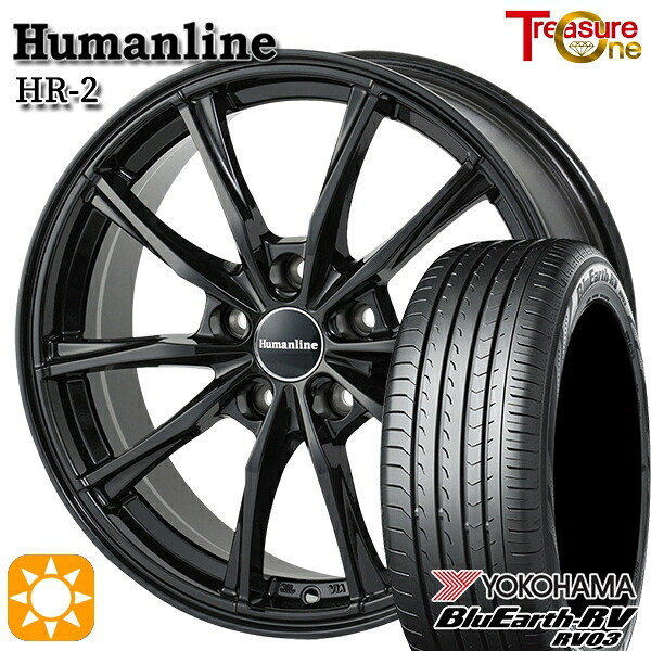 【取付対象】エクストレイル フォレスター 225/60R17 99H ヨコハマ ブルーアース RV03 トレジャーワン ヒューマンライン HR2 ブラック 17インチ 7.0J 5H114.3 サマータイヤホイールセット