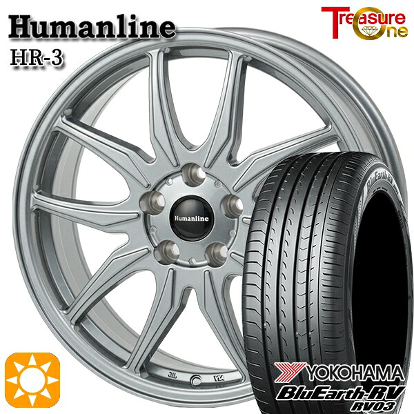 【取付対象】40アルファード 225/60R18 100H ヨコハマ ブルーアース RV03 トレジャーワン ヒューマンライン HR3 ダークシルバー トヨタ純正 平座ナット対応 18インチ 7.0J 5H120 サマータイヤホイールセット ｜トレッド新横浜師岡店